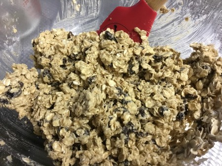 adding oatmeal & flour to batter