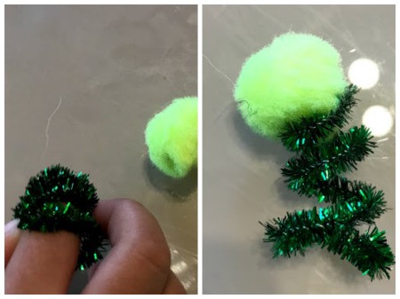 Easy Pom Pom Finger Puppet - remove the pipe cleaner from your child's finger and glue the pom pom on top