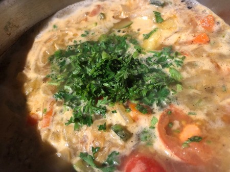 parsley added to Toasted Oat and Vegetable Soup