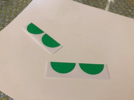 Making a Watermelon Card from Round Labels - cut some green labels in half