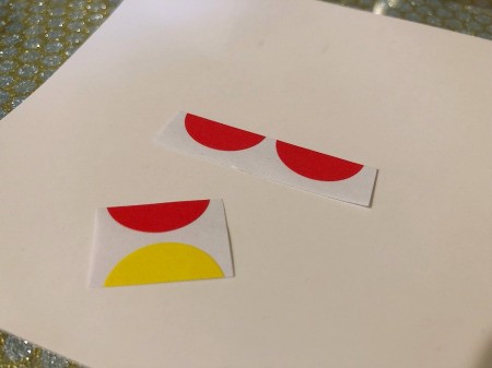 Making a Watermelon Card from Round Labels - cut red and yellow labels a bit smaller than half size