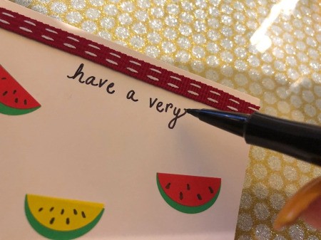 Making a Watermelon Card from Round Labels - write your message on the card