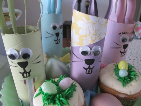 Recycled Bunny Friends - bunnies among the cupcakes