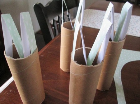 Recycled Bunny Friends - glue the M shape inside the top of TP tube