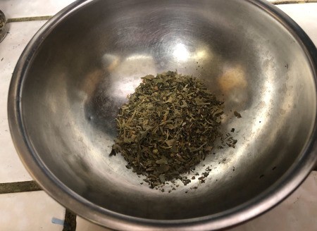 mixing herbs