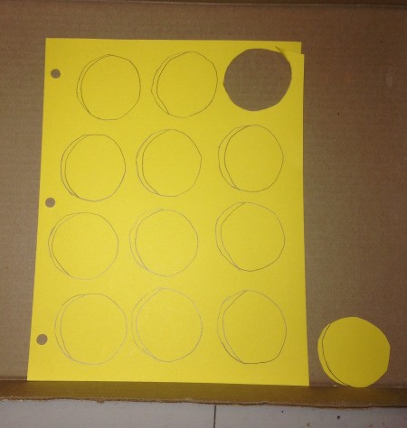 Pot of Gold Fridge Decor - use lid to trace the number of coins you want onto yellow paper, curved line added for 2-D effect