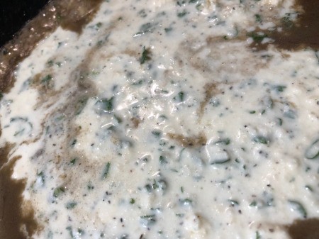 adding cheese mixture to pan