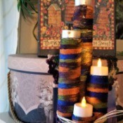 Four Tier Votive Candle Holder - finished candle holder with raffia tied around the center