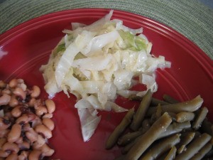 Cabbage side on plate with beans