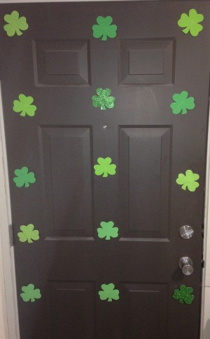 Foam Shamrock Decor Ideas - shamrocks stuck to the front door