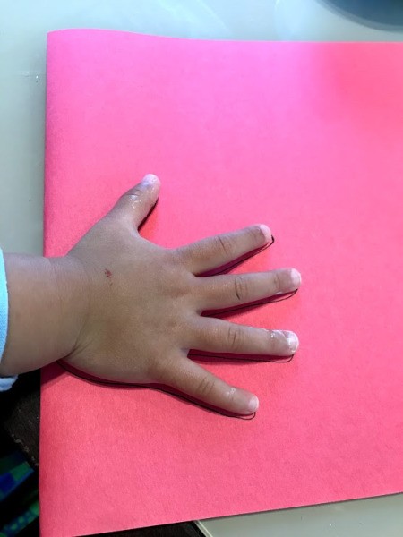 Crab Handprint Card - fold paper in half and trace child's hand