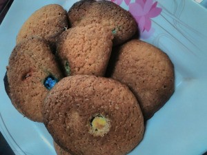 M&M Rainbow Cookies on plate