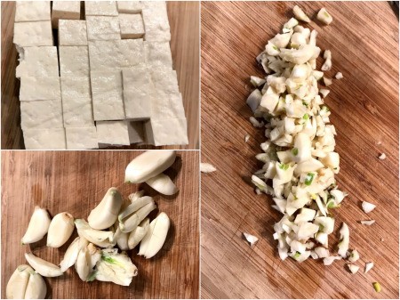 cut tofu, and garlic