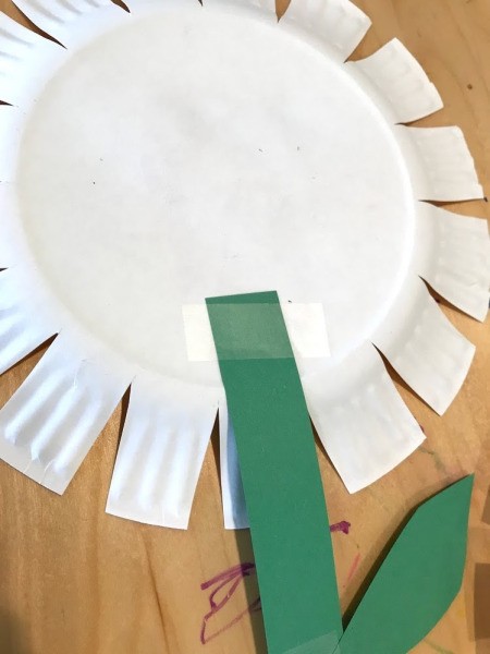 Spring Paper Plate Flower Craft - tape stem to back of the plates