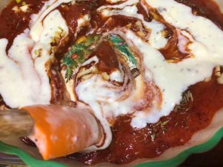 Creamy & pasta sauce in baking dish