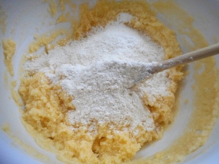 adding dry to wet ingredients