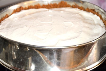 Cheesecake covered with topping