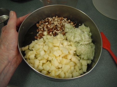 chopped cabbage, apples & walnuts