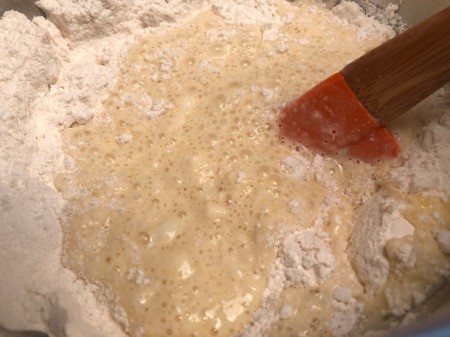 adding wet to dry ingredients