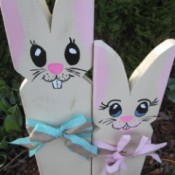 Wooden Bunnies - paint faces and spray with clear coat then add bows