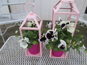 Recycled Lanterns As Planters - planted pots on garden table
