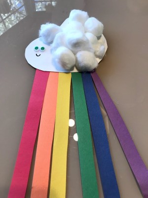 Making a Paper Plate Rainbow  - finished rainbow craft, ready to hang