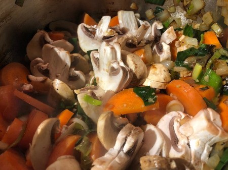 mushrooms added to veggies