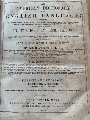 Value of an 1858 Webster's Dictionary - cover page