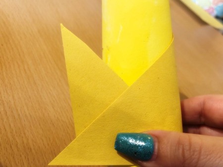 Toilet Paper Tube Chicken - cut a smaller triangle for tail and glue behind the wing
