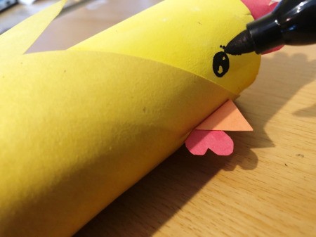 Toilet Paper Tube Chicken - draw on an eye