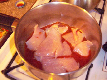 chopped Chicken  in Enchilada Sauce