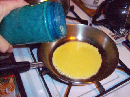 pouring batter in pan