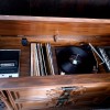 The inside of a console stereo system.