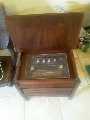 Value of a Vintage End Table with Radio and Turntable - table top opened