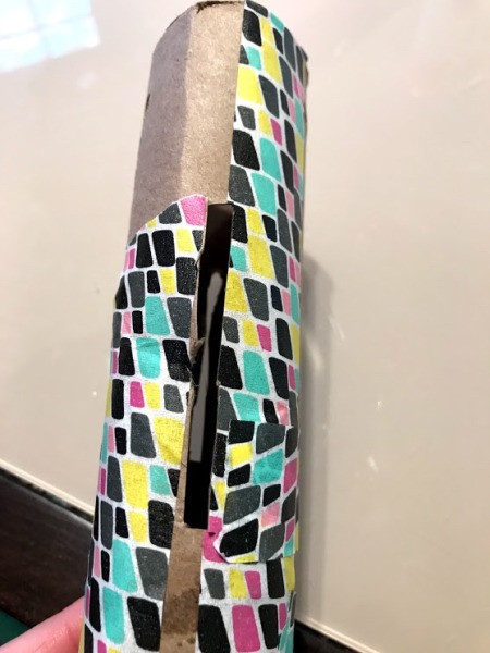 Making a Paper Towel Roll Jet Plane - cut slots to slide on wings