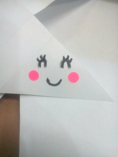 Computer Monitor Corner Decoration - pink cheeks cut from sticky note paper