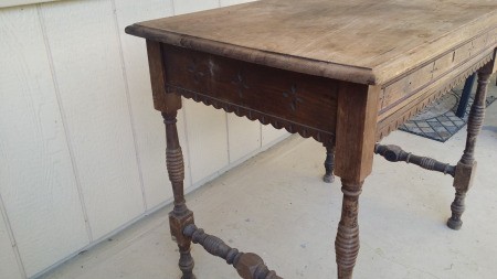 A vintage wooden table.