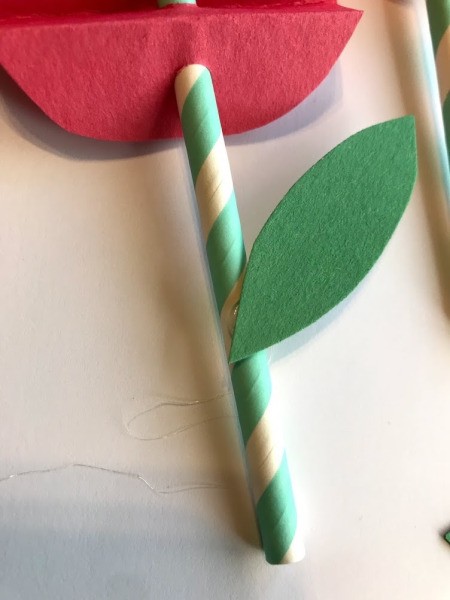 Tulip Straw Flowers - hot glue a leaf in place