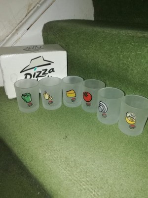 Value of a Set of Pizza Hut Glasses - drinking glasses with pizza topping on each