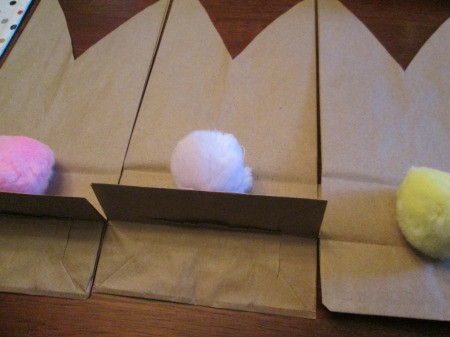 Making Bunny Bag Favors - add pom pom tails