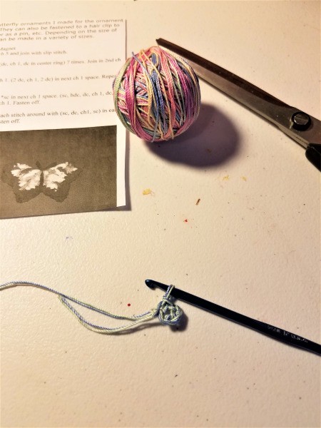 Bunny Wreath - beginning to crochet butterfly, chain 5 circle