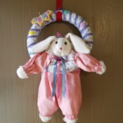 Spring Colored Bunny Wreath - bunny hanging in wreath