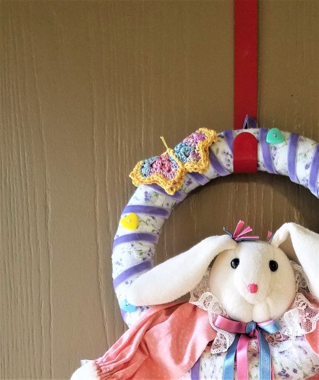 Spring Colored Bunny Wreath - butterfly glued to the wreath