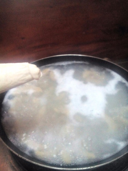 squeezing batter to hot water