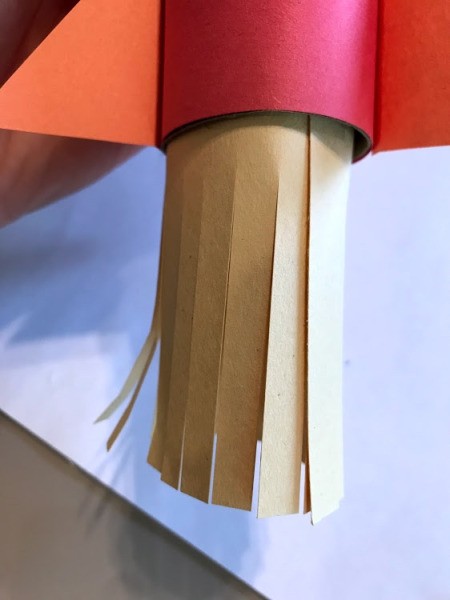 Paper Rocket Toy - "flames" taped to inside of rocket