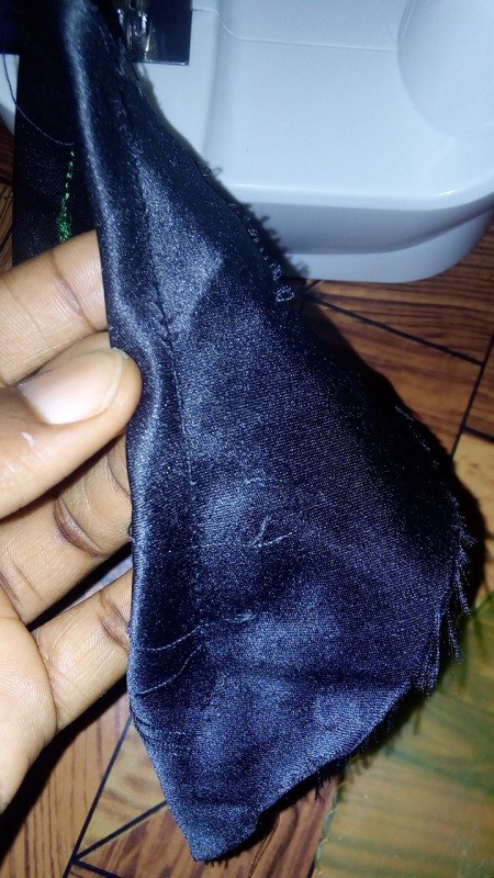 A piece of fabric not sewn correctly.