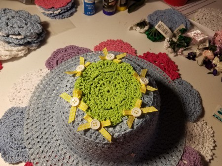 Spring Hat and Butterfly Door Hanging - glue buttons to the center of the bows