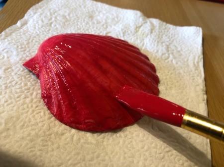 Making a Crab from a Scallop Shell - paint the shell red and allow to dry