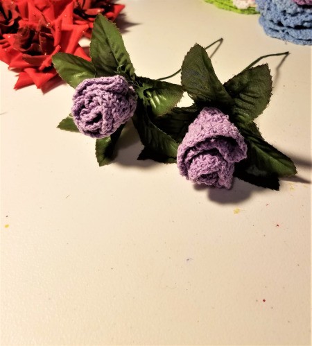 Crocheted Doily Roses - once glue is set, push the stem up into the rose and glue in place