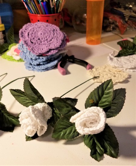 Crocheted Doily Roses - white roses